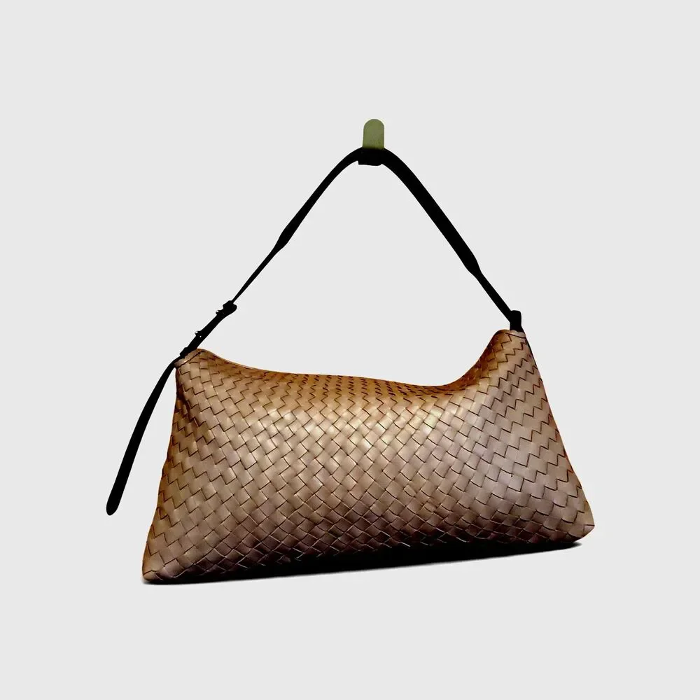Sam Edelman Petty Shoulder Bag Mocha Mousse Leather Woven Gold Hardware